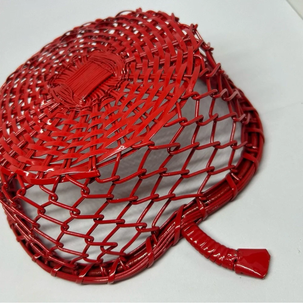 Bright Red Enamel‎ Metal Woven Apple Shaped Basket